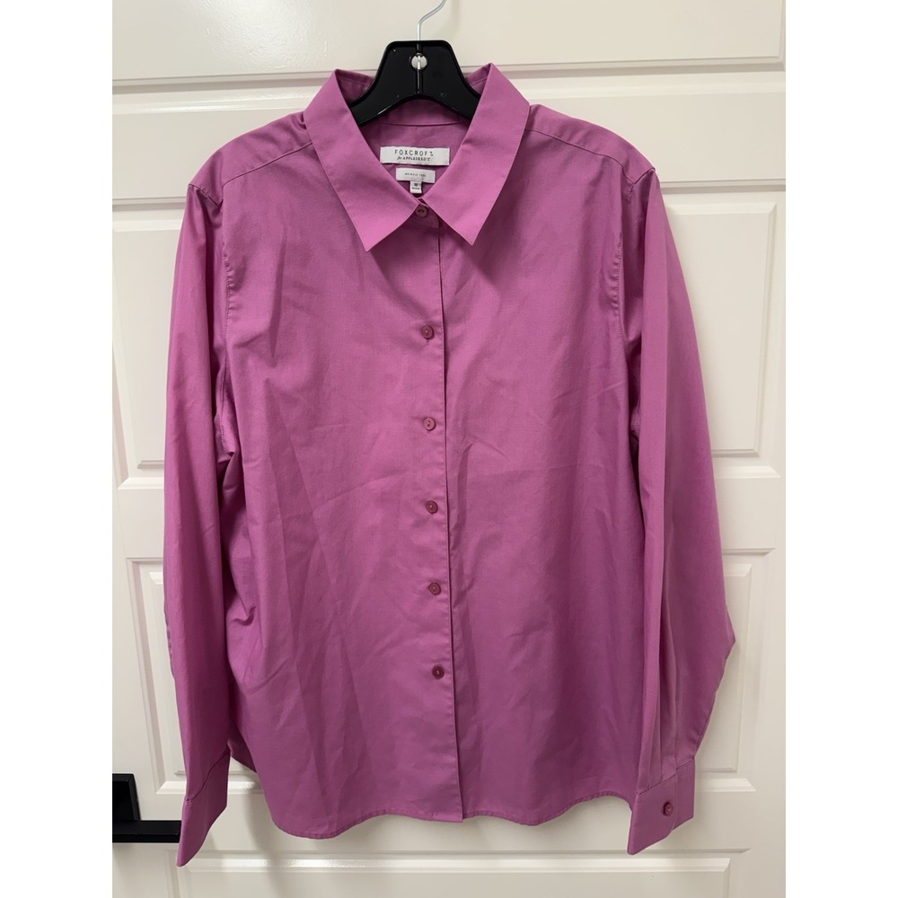 FOXCROFT APPLESEEDS Pink Wrinkle Free Blouse 47 Chest 27 Long Sz 18 Shaped EUC